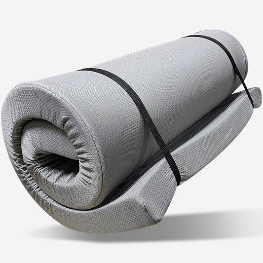 Memory Foam Camping Mattress - Foldable, Portable Comfort with Water-Resistant Cover, 63'x26'x3', Grey Polyester